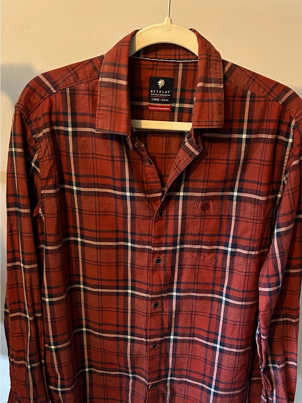 Men's Rust Red Plaid Button-Down Shirt